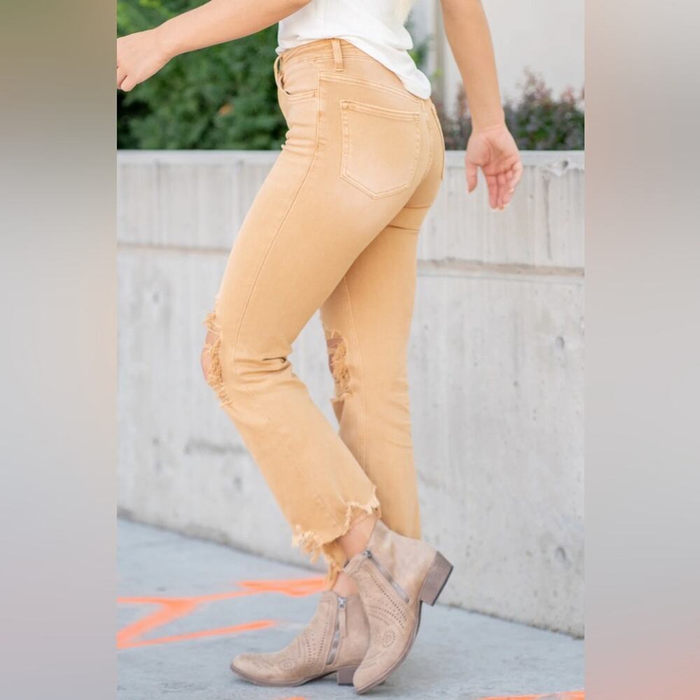 Vervet 90s Vintage High Rise Crop Flare Jean in Army Khaki Size 26 Distressed - Picture 4 of 13